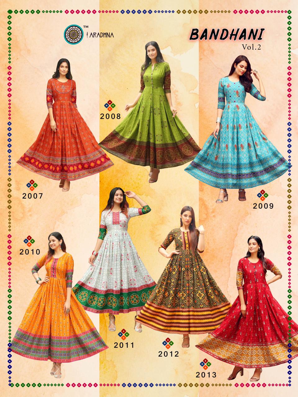 Aradhna Bandhani 2 Heavy Cotton Printed Festive Wear Anarkali Long Kurtis Collection
